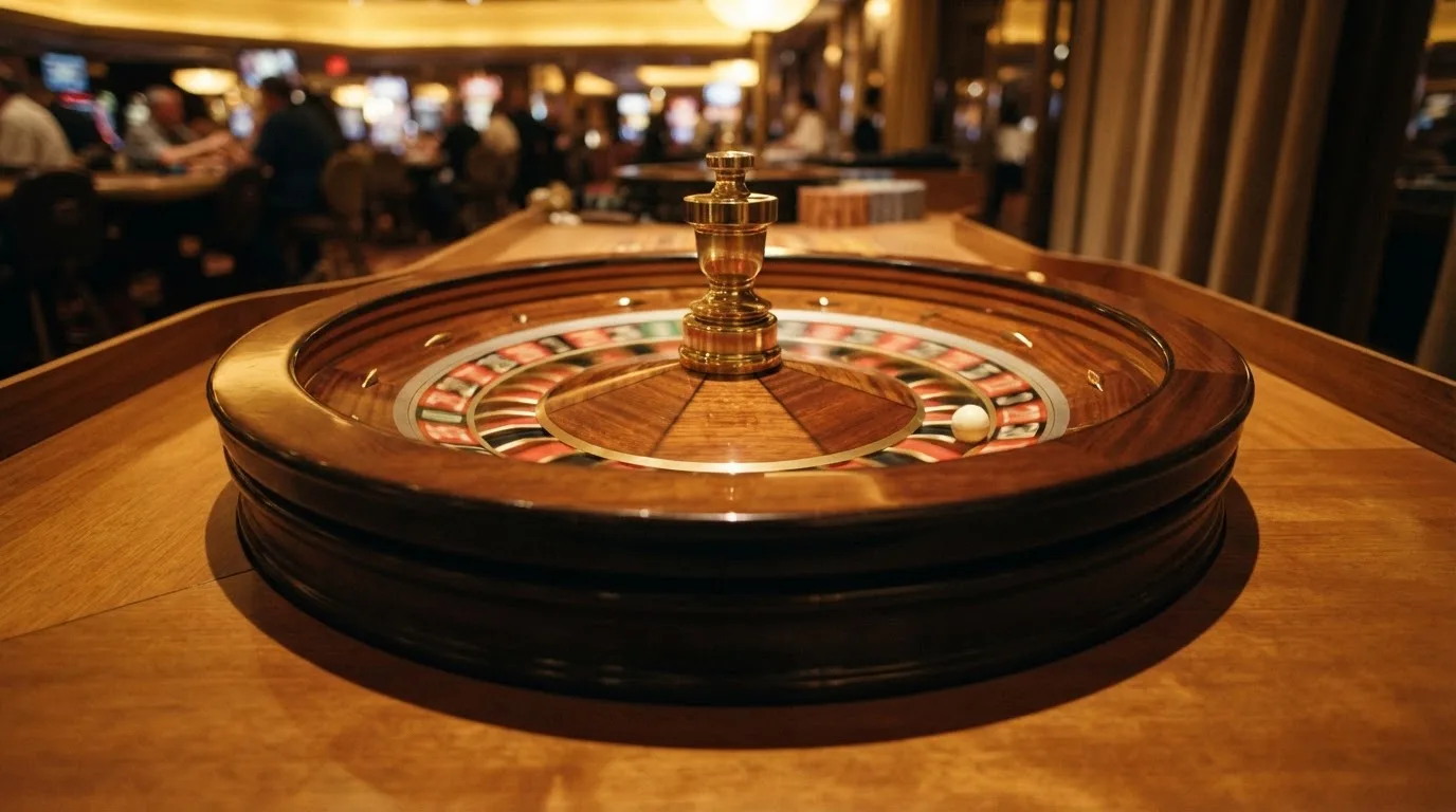 Ett roulettehjul snurrar på ett blankt träbord, den vita kulan glimmar i takljusets guld — svenska casinon med dogecoin
